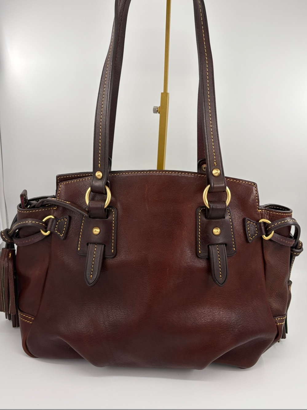 Dooney & Bourke Brown Florentine Leather Double-Handle Shoulder Bag - Picture 2 of 11